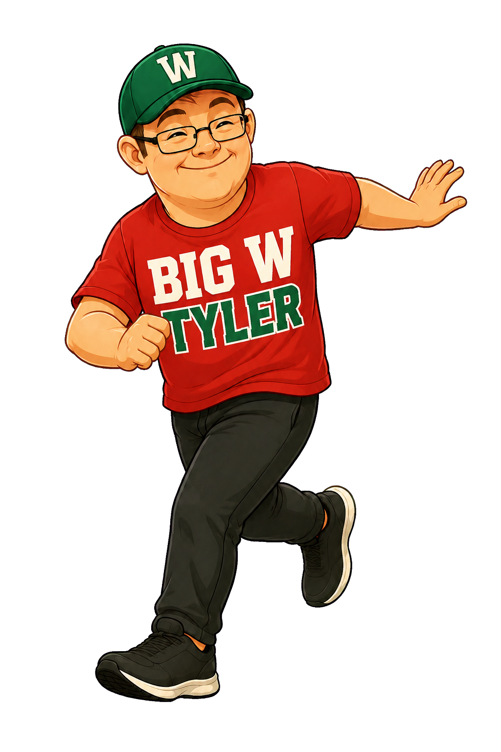 Cartoon Tyler running through the arena